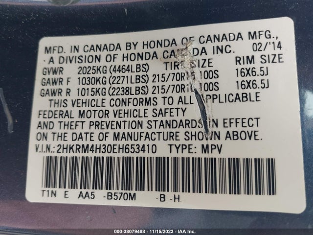 38079488 :رقم المزاد ، 2HKRM4H30EH653410 vin ، 2014 Honda Cr-v Lx مزاد بيع
