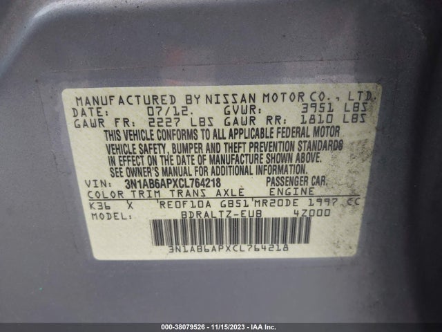 2012 NISSAN SENTRA 2.0 S VIN: 3N1AB6APXCL764218