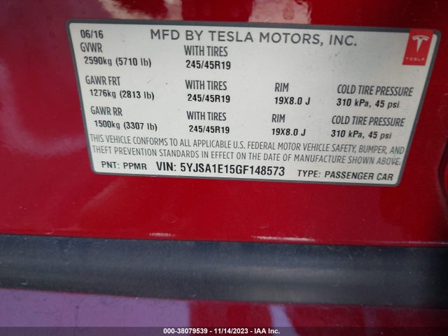 Tesla Model S 60/70/75/85 2016 5YJSA1E15GF148573 Image 9