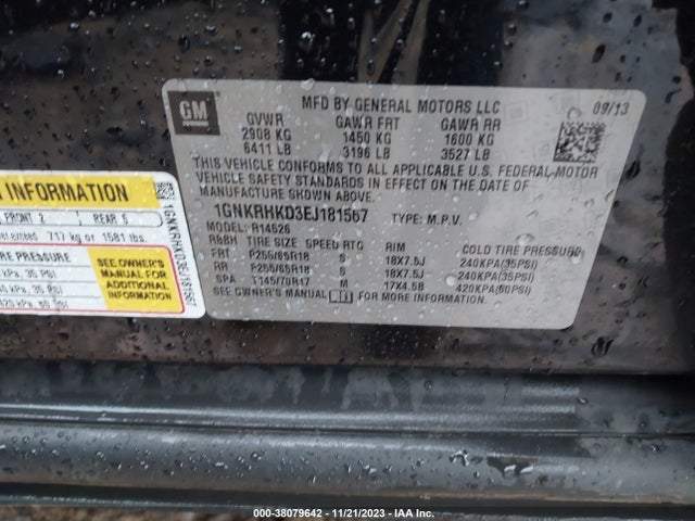 Chevrolet Traverse 2lt 2014 1GNKRHKD3EJ181567 Image 9