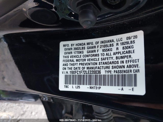Honda Civic Ex-l 2020 19XFC1F72LE220036 Image 9