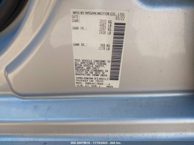 1N4BL4DW2NN354012 Nissan Altima Sv Intelligent Awd