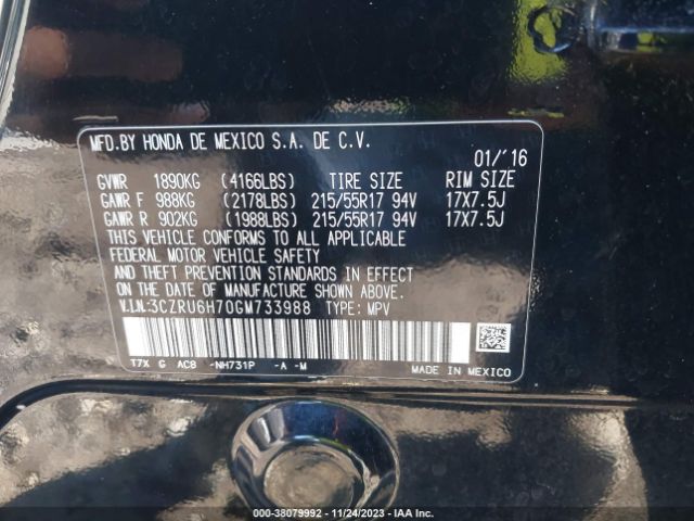 3CZRU6H70GM733988 Honda Hr-v Ex-l