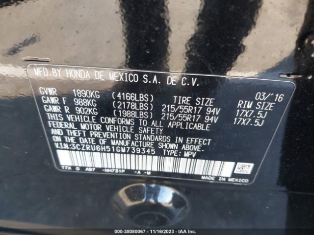 3CZRU6H51GM739345 Honda HR-V EX