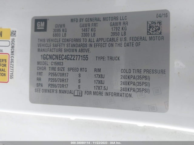 2016 CHEVROLET SILVERADO 1500 WT VIN: 1GCNCNEC4GZ277155