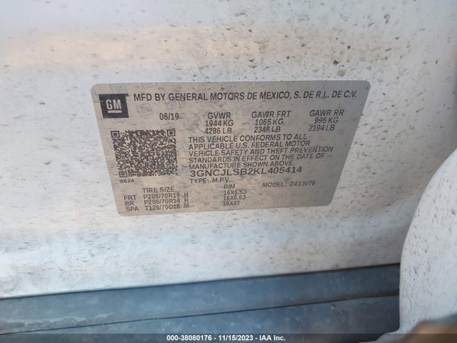 Chevrolet Trax Lt 2019 3GNCJLSB2KL405414 Image 9