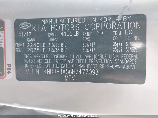 KIA SOUL + 2017 KNDJP3A56H7477093 Image 9
