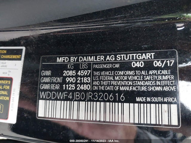 2018 MERCEDES-BENZ C 300 VIN: WDDWF4JB0JR320616