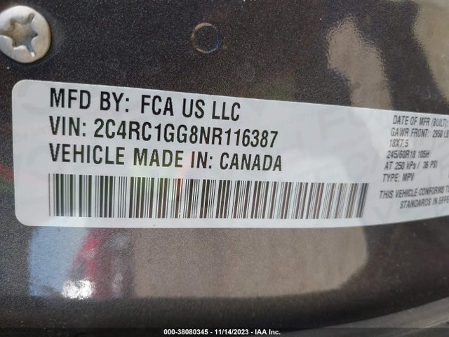 Chrysler Pacifica Limited 2022 аукцион фото
