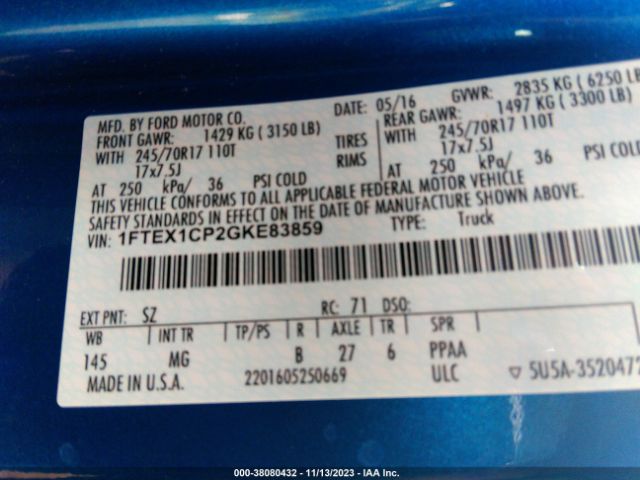 1FTEX1CP2GKE83859 Ford F-150 Xl/lariat/xlt
