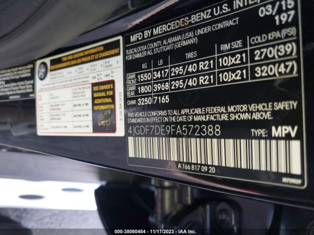 4JGDF7DE9FA572388 Mercedes-Benz Gl-class Gl 550