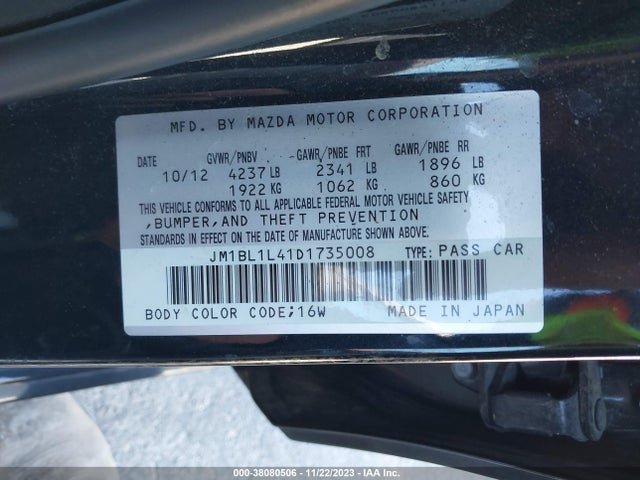 Aukcja sprzedaży 2013 Mazda Mazda3 Mazdaspeed3 Touring, vin: JM1BL1L41D1735008, numer aukcji: 38080506