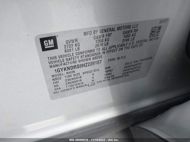 1GYKNDRS8HZ228187 Cadillac XT5 LUXURY
