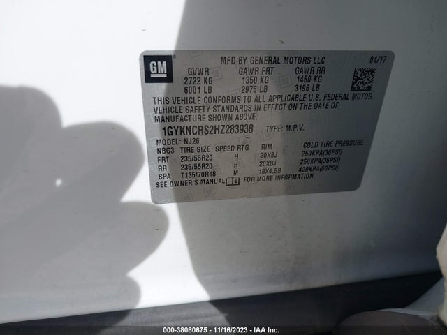 1GYKNCRS2HZ283938 Cadillac Xt5 Premium Luxury