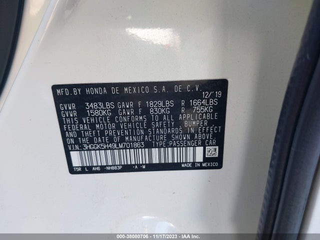Honda FIT LX 2020 3HGGK5H49LM701863 Image 9