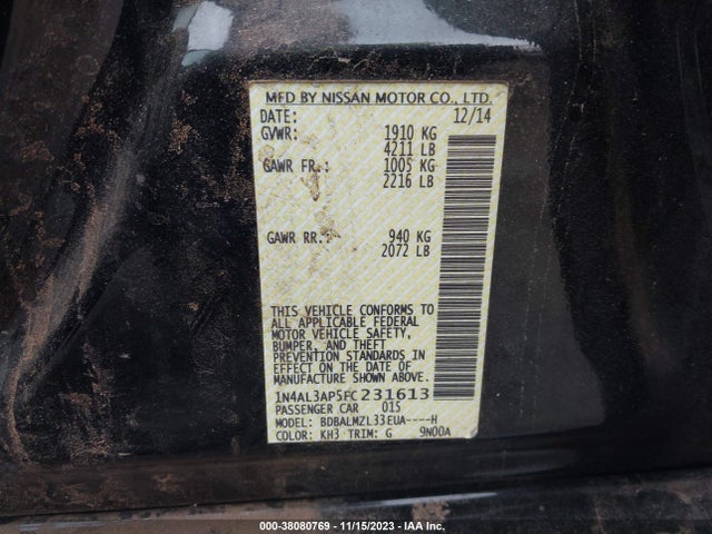 2015 NISSAN ALTIMA 2.5 SV VIN: 1N4AL3AP5FC231613