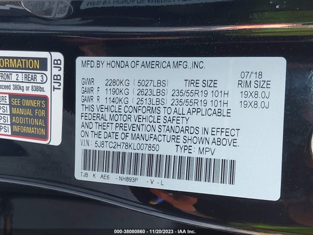 Acura Rdx Advance Package 2019 5J8TC2H78KL007850 Image 9