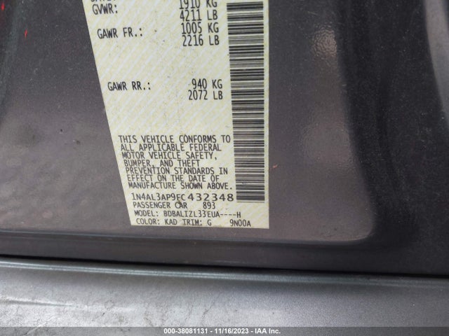 Nissan Altima 2.5 Sv 2015 1N4AL3AP9FC432348 Image 9
