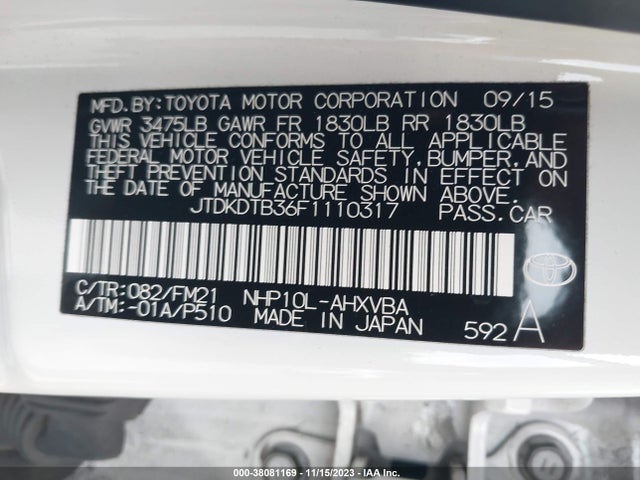 Toyota Prius C Two 2015 JTDKDTB36F1110317 Image 9