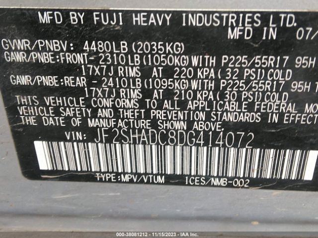 2013 SUBARU FORESTER JF2SHADC8DG414072 Photo 8