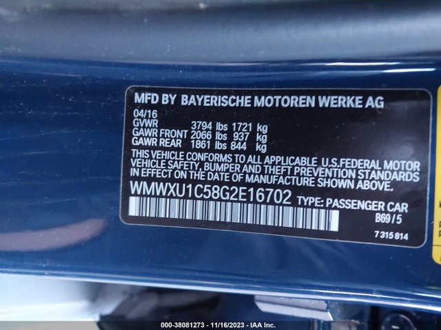 2016 MINI COOPER HARDTOP 4 DOOR WMWXU1C58G2E16702 Photo 8