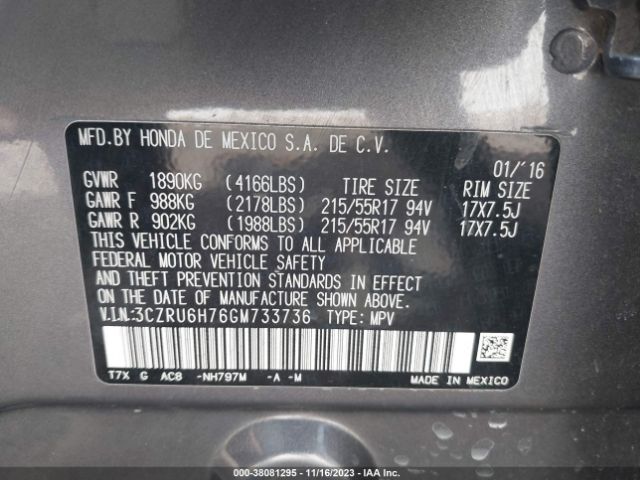 3CZRU6H76GM733736 Honda Hr-v Ex-l