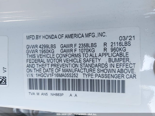 Honda ACCORD LX 2021 1HGCV1F16MA055252 Image 9