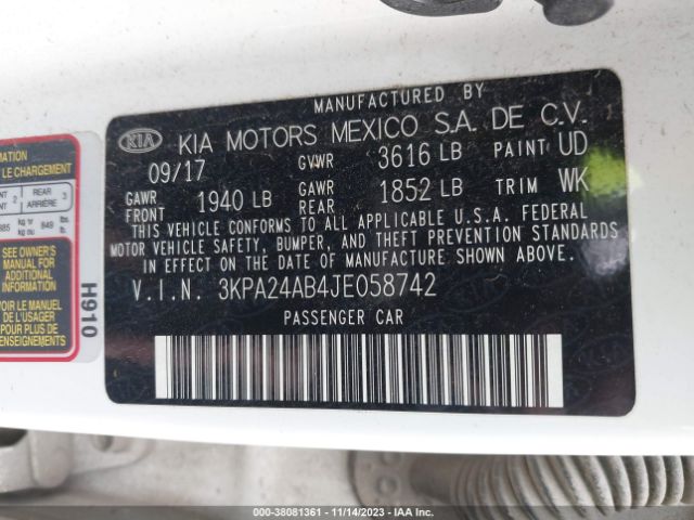 3KPA24AB4JE058742 KIA RIO LX