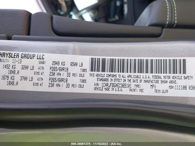 2014 JEEP GRAND CHEROKEE LIMITED VIN: 1C4RJFBGXEC365101