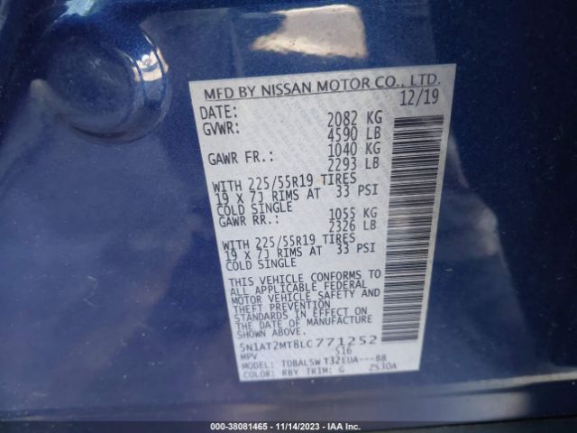 5N1AT2MT8LC771252 Nissan Rogue Sl Fwd