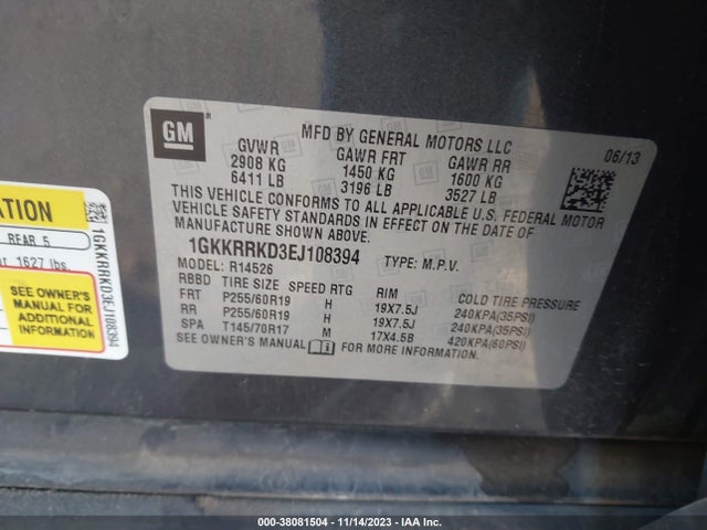 GMC Acadia Slt-1 2014 1GKKRRKD3EJ108394 Image 9