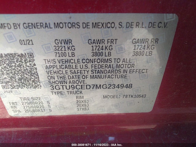 GMC Sierra 1500 4wd  Short Box Elevation 2021 3GTU9CED7MG234948 Image 9