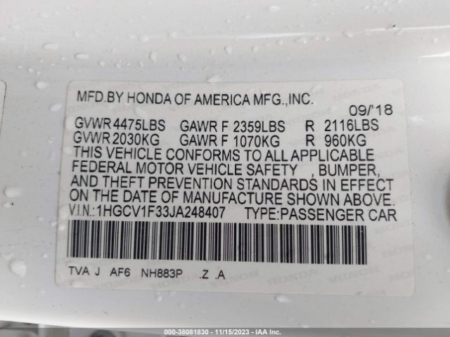 1HGCV1F33JA248407 Honda Accord Sport