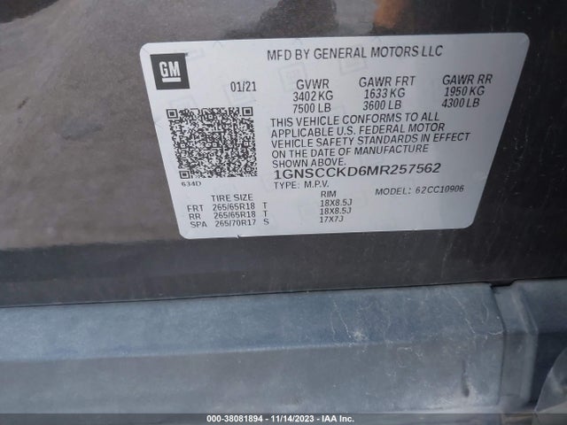 Chevrolet Suburban 2wd Lt 2021 1GNSCCKD6MR257562 Image 9