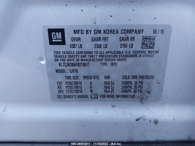 Chevrolet Trax Lt 2015 KL7CJRSB6FB219617 Image 9