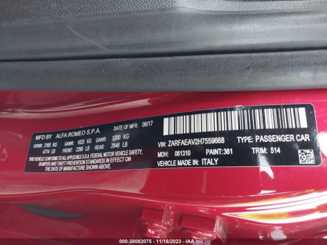 2017 ALFA ROMEO GIULIA ZARFAEAV2H7559668 Photo 8