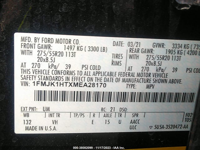 Ford Expedition Xlt Max 2021 1FMJK1HTXMEA28170 Image 9