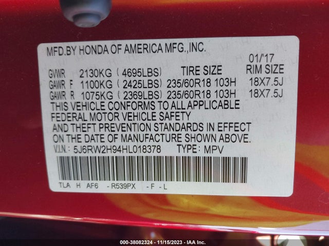 Honda Cr-v Touring 2017 5J6RW2H94HL018378 Image 9