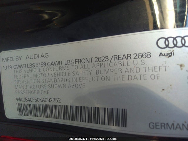 WAUB4CF50KA092352 Audi S5 3.0t Premium