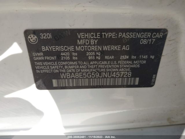 2018 BMW 320I WBA8E5G59JNU45728 Photo 8