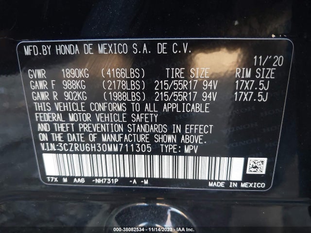Honda Hr-v Awd Lx 2021 3CZRU6H30MM711305 Image 9