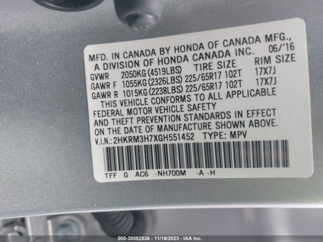 2HKRM3H7XGH551452 Honda Cr-v Ex-l