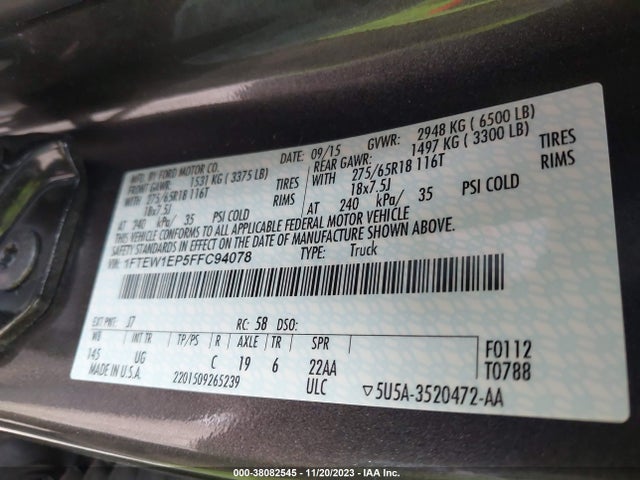 Ford F-150 Xlt 2015 1FTEW1EP5FFC94078 Image 9
