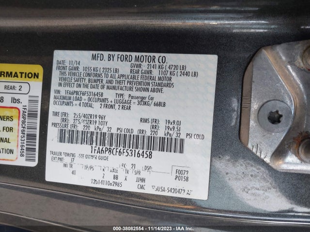 2015 FORD MUSTANG GT PREMIUM VIN: 1FA6P8CF6F5316458