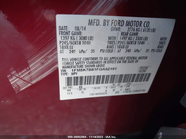 2015 FORD EXPLORER BASE VIN: 1FM5K7B81FGA62191