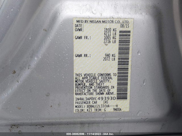 2015 NISSAN ALTIMA 2.5 S VIN: 1N4AL3AP0FC493930
