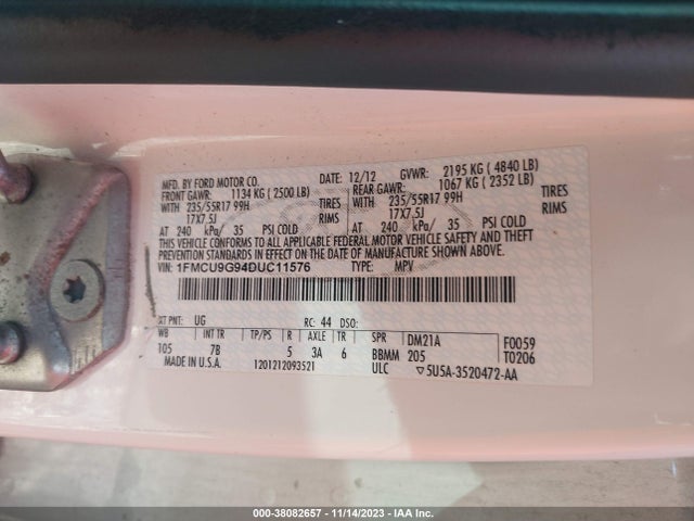 2013 FORD ESCAPE SE VIN: 1FMCU9G94DUC11576