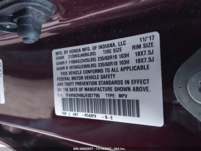 7FARW2H86JE007795 Honda Cr-v Ex-l/ex-l Navi