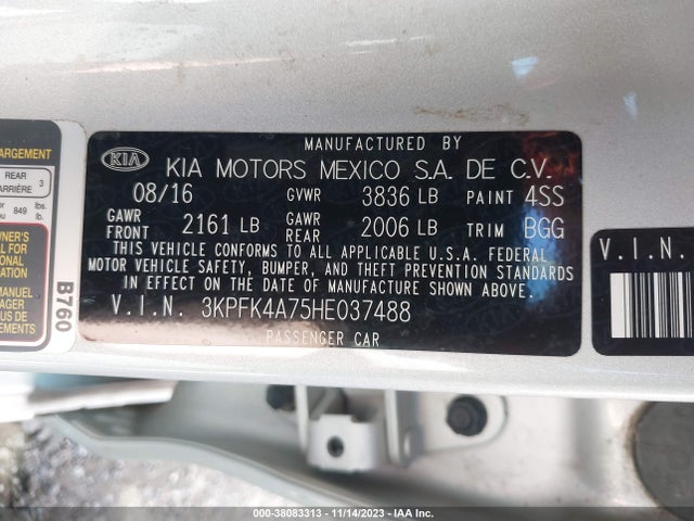2017 KIA FORTE LX VIN: 3KPFK4A75HE037488
