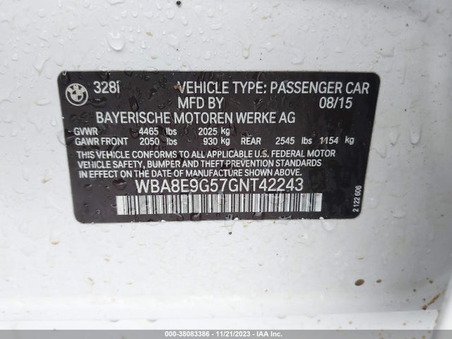 BMW 328I 2016 WBA8E9G57GNT42243 Image 9